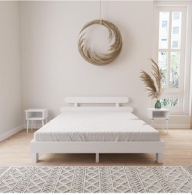 Resim Damla Model Beyaz Renk Ahşap Karyola Ve İki Komodin Set-154 160 x 200 CM 