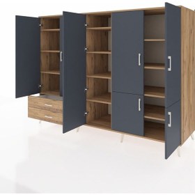 Resim Kronos Dolap 12 Raflı 2 Çekmeceli 7 Kapaklı 220x59x163 Çam-antrasit/çam Antrasit/çam 