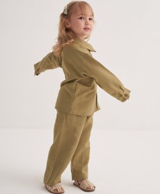 Resim Unisex Çocuk Dökümlü Pamuklu Düğmeli Pantolon Yeşil - 2-3 Yaş 