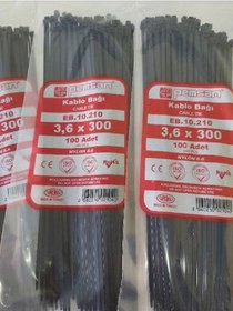 Resim 3.6x300 Plastik Cırt Kelepçe Kablo Bağı Siyah 100'lu Paket 