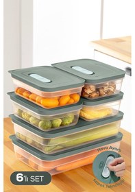 Resim Vienev 6'lı Hava Kanallı Ayarlanabilir Sebze Ve Meyve Saklama Kabı 4x 1,15 Lt 2x 2,5 Lt Yeşil Yeşil 