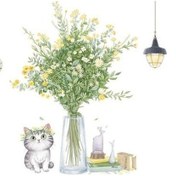 Resim Novahub Tuvalet Kapağı Etiket Kendinden Yapışkanlı Solmayan Çıkarılabilir Su Geçirmez Çiçek Baskı Karikatür Kedi Çıkartması Tuvalet Sanat Dekorasyon 