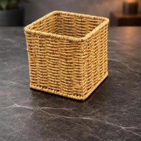 Resim Hasır Rattan Kaşıklık Organizer Masa Tezgah Üstü Kare 11cm Açık Kahverengi 