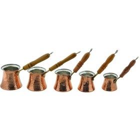 Resim Ludıa 5 Farklı Ölçüde Kalaylı Dövme Bakır Cezve Seti Kahve Seti 