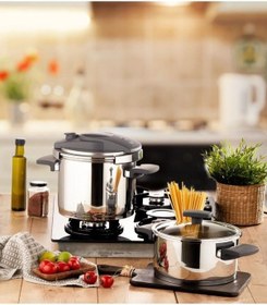 Resim Amboss Enio 4 Parça Matik Düdüklü Tencere Set 4Lt 6Lt – Eni-8699 Gümüş - Siyah 