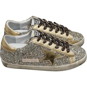 Resim Women's Super-Star Golden Goose Glitter Sneaker - Gold Glitter Leopard Laces-Kadın Ayakkabı Sneakers 