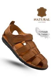 Resim sermoda %100 Hakiki Deri Burnu Kapalı Erkek Sandalet 