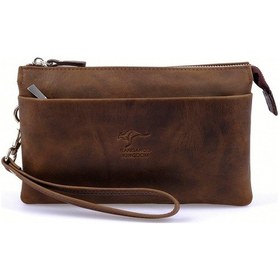 Resim Kangaroo Kıngdom Crazy Horse Deri Koyu Camel Erkek El Çantası Kangaroo K. 5488-Zkc 