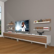 Resim Eko 360R Mdf Krom Ayaklı Tv Ünitesi Tv Sehpası - Beyaz - Ceviz 