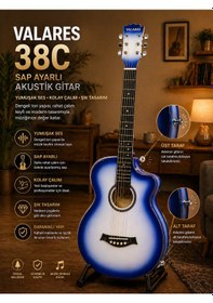 Resim Valares 38c Kesik Kasa Sap Ayarlı Akustik Gitar 38 4/4 Full Aksesuar Hediyeli Mavi Sunburst Blue Sunburst 