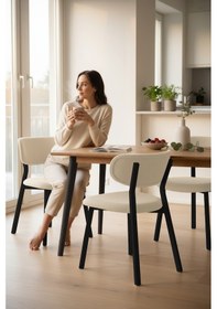 Resim Canisa Toldy Serisi 4 Adet Krem Bukle Kumaş Mutfak Sandalyesi Siyah Metal Ayak Krem Sandalye Ayaklar Siyah 