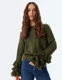 Resim Triko Kazak Bisiklet Yaka Püskül Detaylı Çok Renkli 