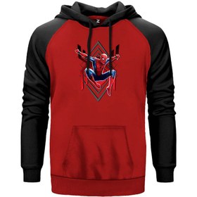 Resim Spiderman Jump Çift Renk Reglan Kol Sweatshirt - XS / Kırmızı 