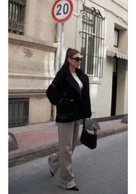 Resim Cıt Cıt Detaylı Peluş Mont Ceket - Siyah Siyah 