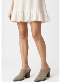 Resim Elit Vega Kadın Hakiki Nubuk Deri Ortopedik Topuklu Terlik Vizon Vizon 