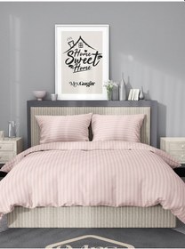 Resim Mrs.Gugar Çift Kişilik Saten Çizgili Pudra Nevresim Takımı Pudra 