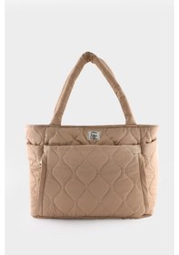 Resim Kapitoneli Paraşüt Çanta - Laptop Bölmeli, Büyük Cepli, Suluk Gözlü, Valiz Aparatlı Bej 