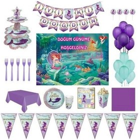 Resim Deniz Kızı Lüks Doğum Günü Parti Malzemeleri Afişli Set 8 Kişilik 