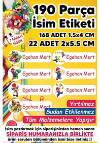 Resim Okul Etiketi Kalem Defter Etiketi Süper Mario Temalı Özel Isim Yazılabilen Etiket - 190 Adet 