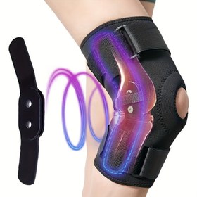 Resim 1 adet Büyük Beden Ayarlanabilir Diz Desteği Erkekler ve Kadınlar İçin - Yan Destekçelerle Bağlantılı Açık Patella Desteği, Spor ve Günlük Giyim İçin Nefes Alabilen Siyah Koşu Diz Pedleri, Rahat Uyum, Güvenli Uyum Dizaynı 