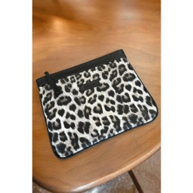Resim Bahels Siyah Leopar Tasarım Kadın Portföy & Clutch Çanta Suni Deri Orta Boy Günlük Kullanım İçin 