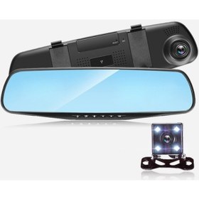 Resim Trendooze Springsun 4.3 1080p Çift Lensli Araba Otomatik Dvr Dash Cam Video Kamera Kaydedici Dikiz Aynası Bf 