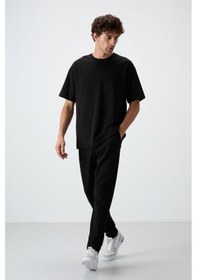 Resim Tommy Life Siyah Pamuklu Kalın Yumuşak Dokulu Oversize Fit Basic Erkek Eşofman Takım - 85251 Siyah 