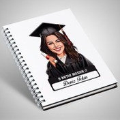 Resim Karikatürlü Üniversiteli Kız Öğrenci Mezuniyet Defter 
