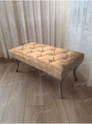 Resim Kapitoneli Ayak Ucu Kapı Önü Antre Bench Puf Gümüş Ayak 100 45 Vizon 