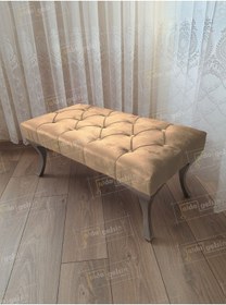 Resim Kapitoneli Ayak Ucu Kapı Önü Antre Bench Puf Gümüş Ayak 100 45 Vizon 