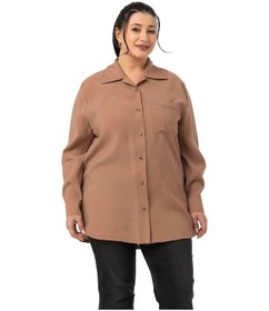 Resim Büyük Beden Göğüste Tek Cepli Vizon Gömlek Vizon 