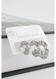 Resim Kadın 316 L Paslanmaz Çelik Yıldız Detaylı Baget Zirkon Taşlı 3 Boy Küpe Seti Çok Renkli 