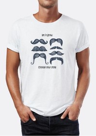 Resim Blah Beyaz, Mustache Bıyık Let It Grow Illüstrasyon Baskılı Bisiklet Yaka Erkek Tişört 