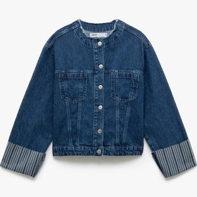 Resim Koton Çift Cepli Bisiklet Yaka Kolları Katlı Düğmeli Denim Ceket Koyu İndigo 5sal50029md Dark Indigo İndigo 