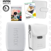 Resim Fujifilm Instax Mini Link 3 Beyaz Akıllı Telefon Yazıcısı Beyaz Çanta Deri Albüm ve 20'li Mini Film 