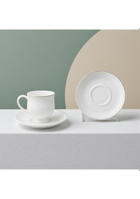 Resim Özlife Duru Ayaklı Porselen Yaldızlı Kahve Fincanı Seti Takımı 6 Kişilik 9021 Beyaz 