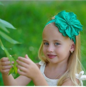 Resim Kız Bebek Çocuk Çiçek Detaylı El Yapımı Yumuşak Esnek Pamuklu Penye Saç Bandı - 0 - 6 Ay / Yeşil Yeşil 