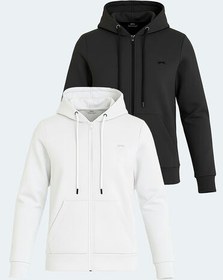Resim Slazenger KATYA 2 li set Kadın Fermuarlı Kapüşonlu Cepli Beyaz - Siyah Sweatshirt 