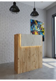 Resim Resital Ledli Karşılama Bankosu G-90 Cm Ofis Kasa Resepsiyon Masası Banko-003-6-8 