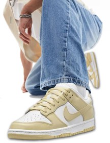 Resim Nike Dunk Low Retro Team Gold Beyaz-Bej Renk Deri Erkek Spor Ayakkabı 