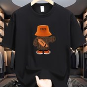 Resim Erkekler için %100 Pamuk Karikatür Grafik Baskılı Tişört, Kısa Kollu Yuvarlak Yaka Tişört, Yazlık Dış Mekan Erkek Giyim 