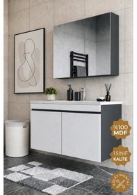 Resim Teta Home Tokyo 100 Cm Mdf Banyo Dolabı Seti Antrasit - Beyaz 