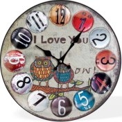 Resim M3 Decorium Renkli Baykuş I Love You Yazan Desenli Sessiz Saniye Bombe Camlı Ev Ofis Okul Duvar Saati Büyük 35 cm 