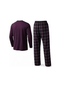 Resim Mutlu City Erkek Mevsimlik Uzun Kollu 3 Düğmeli Ekose Alt Pijama Takımı 16652 Vişne 