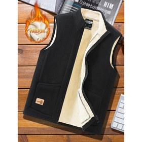 Resim Erkekler İçin Düz Renk Kolsuz Fermuarlı Dik Yaka Ceket Ceket - Kışlık Sıcak Dış Mekan Rüzgar Geçirmez Yelek, 100% Kayak ve Günlük Soğuk Hava Katmanlama İçin 