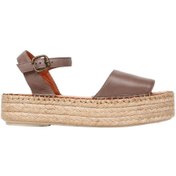 Resim BUENO Shoes Gri Deri Kadın Dolgu Topuklu Espadril Sandalet 01wq3515 