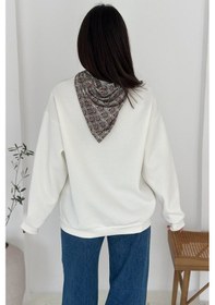 Resim Kadın Dekoratif Yakalı Likralı Sweatshirt Konforlu & Karakterli Stil Ekru 