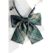 Resim Koyu Yeşil Ekose Kadın Papyon Yeşil 