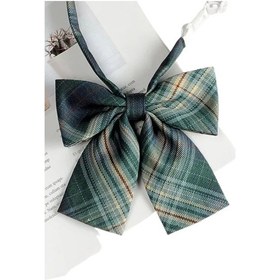 Resim Koyu Yeşil Ekose Kadın Papyon Yeşil 