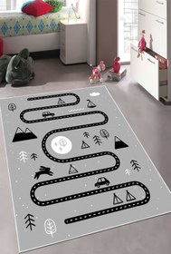 Resim CENTER AVM Gri Çocuk Odası Halısı Leke Tutmaz Makinede Yıkanabilir Kaymaz Taban Halı 